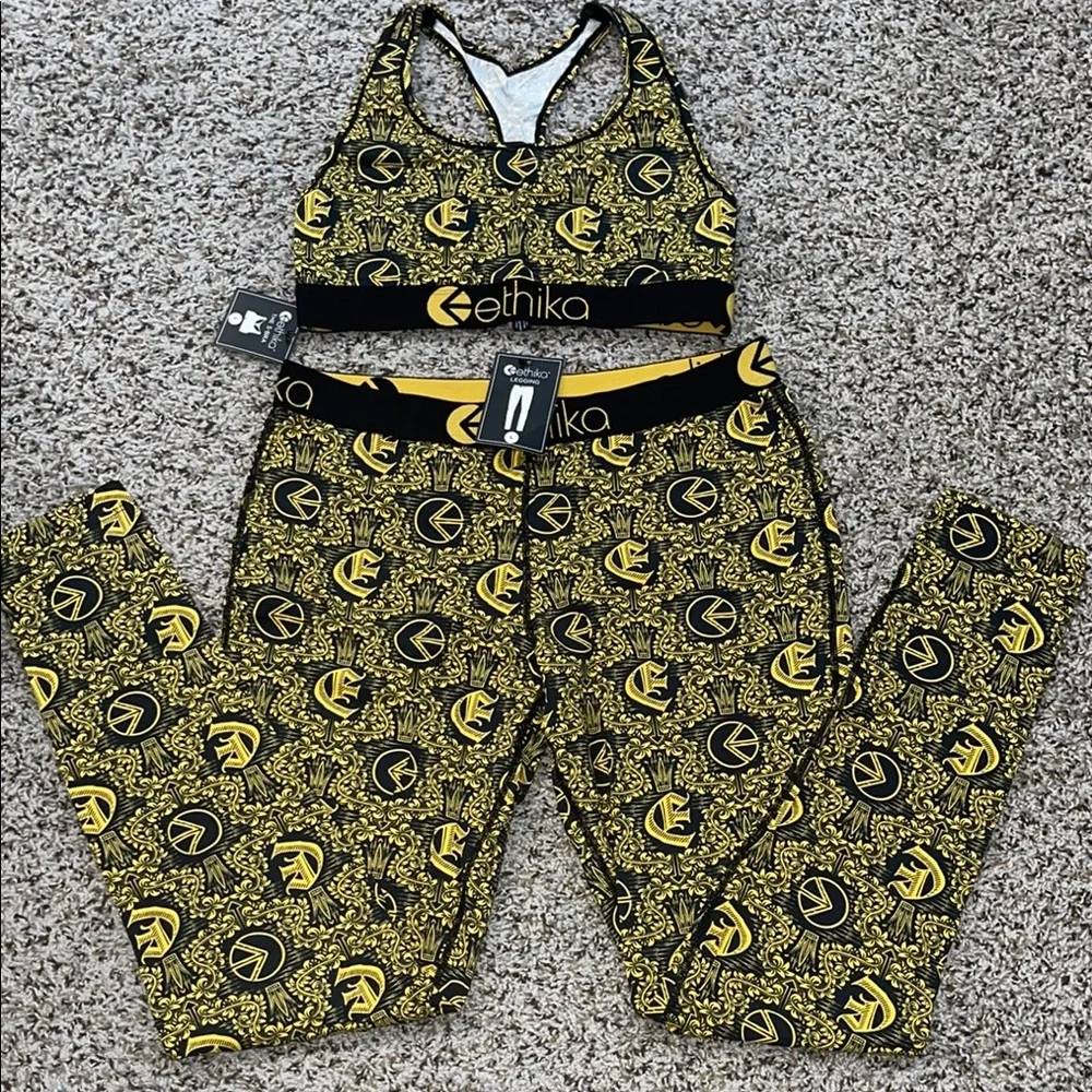 Ethika Yellow and Black Sports Bra and Leggings Set - Picture 1 of 5